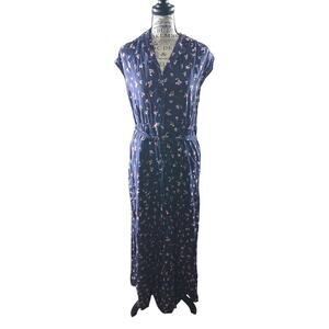 Draper James Womens Large Maxi Dress Floral Blue  With Belt